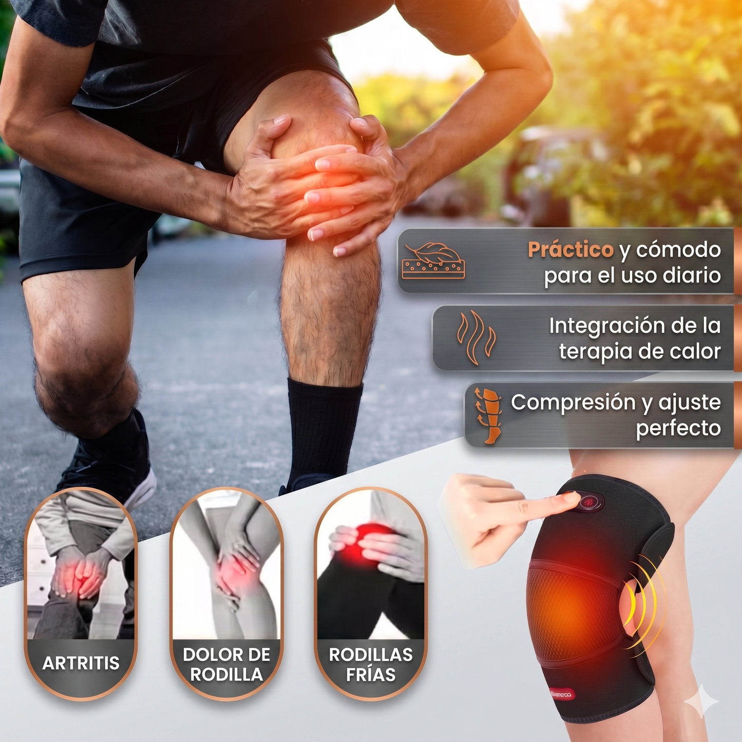 Masajeador de Rodilla Térmico con Vibración Activa
